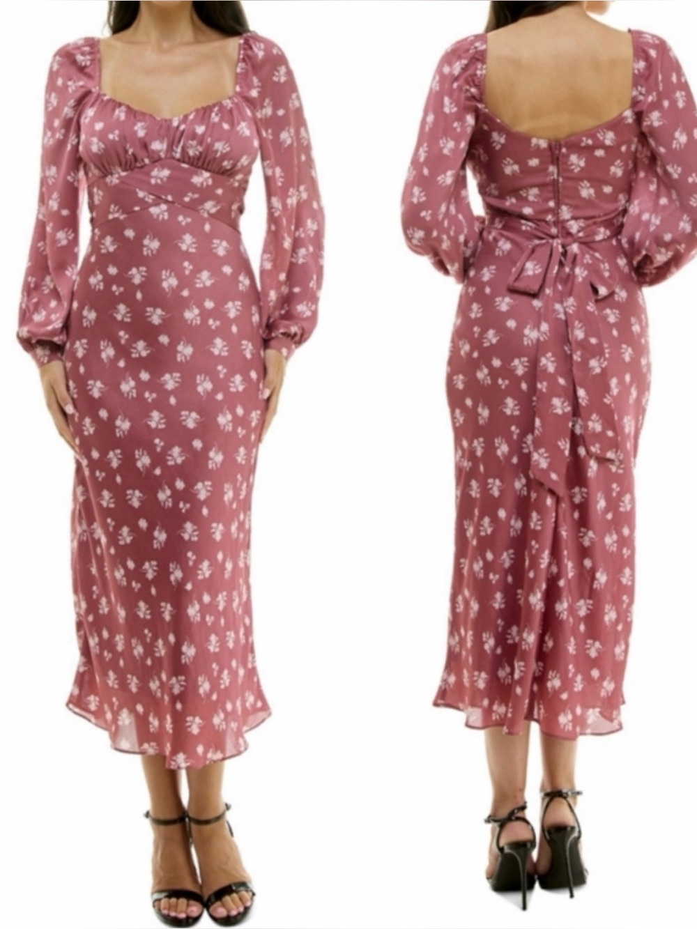 B Darlin Mauve Floral Long Sleeve Maxi Dress